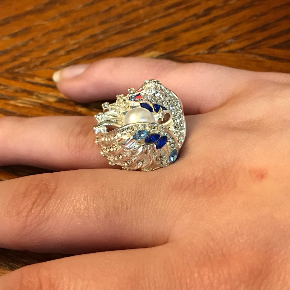 Crystal Swan With Pearl Silver Ring! - Picture 3 of 4